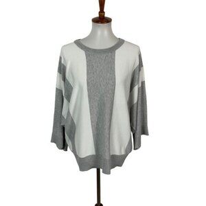 Magaschoni Sweater XL Gray White Dolman Sleeve Luxe Cashmere Blend Chic
